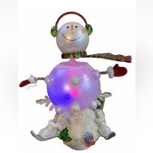 JC Penny Lighted Color Changing Acrylic Skiing Snowman Bobble Head Arms and Feet